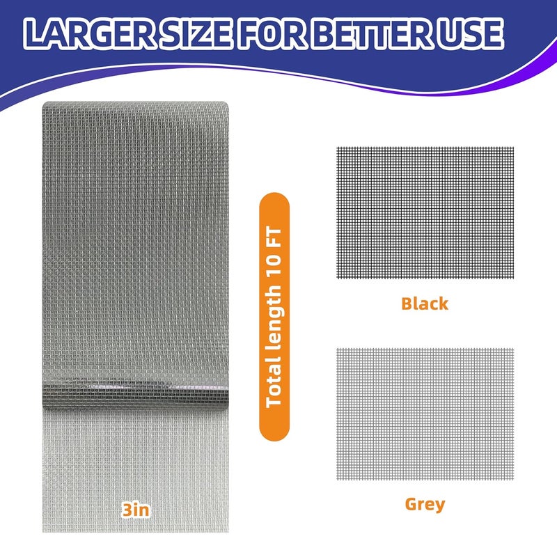 KING MOUNTAIN Grey Window Screen Repair Tape,3inX10FT Heavy Duty Screen Repair Kit for Window Screen and Screen Door,Strong Adhesive & Waterproof Window Screen Patch - Image 2